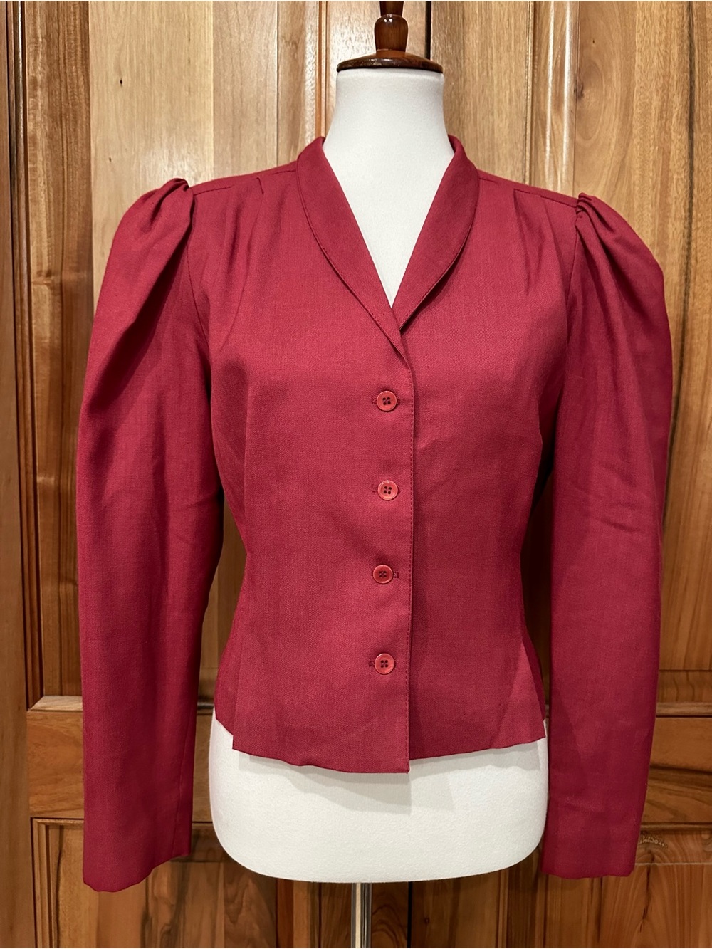 VTG Patty Woodard California Burgundy Wine Silk/Rayon Puffed Shoulder Blazer, M